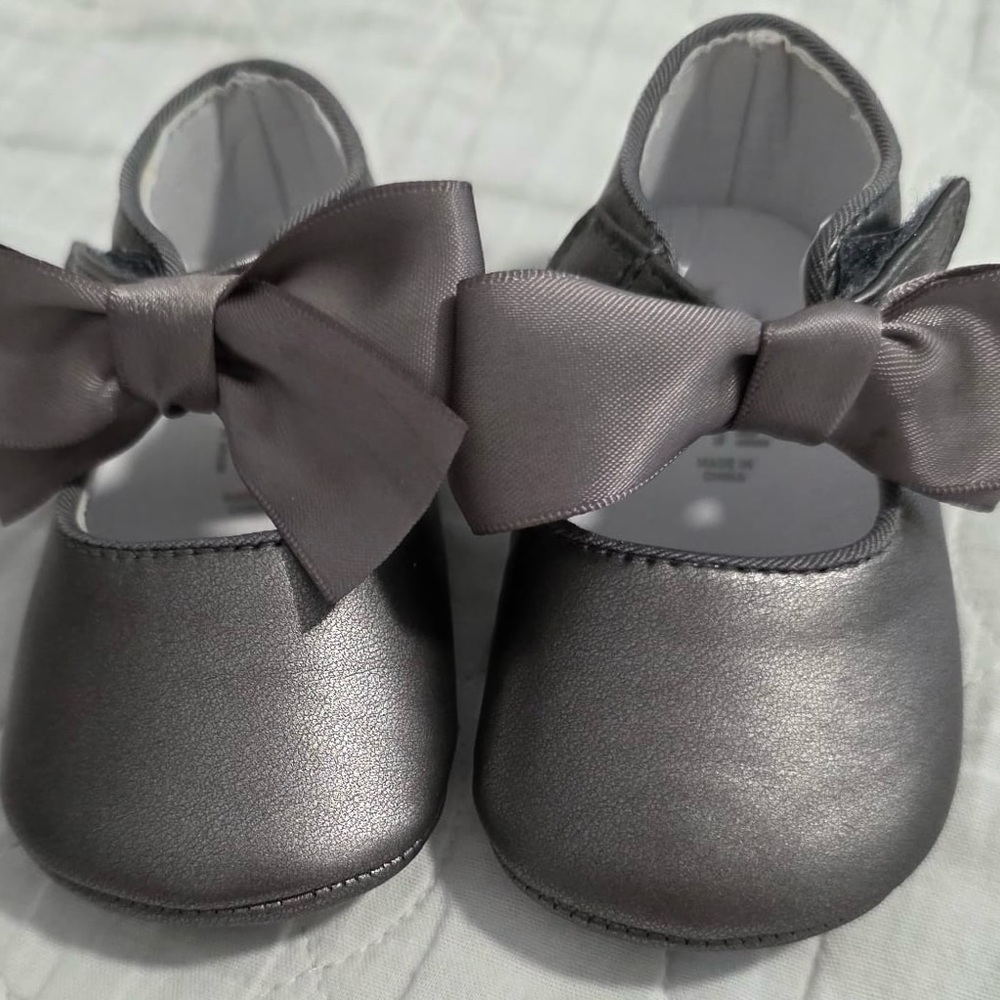 Mayoral Metallic Gray Baby Dress Shoes with Bow